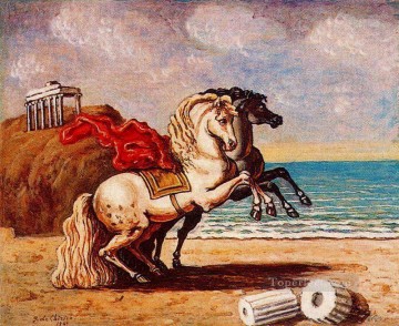 Animal Painting - caballos y templo 1949 Giorgio de Chirico